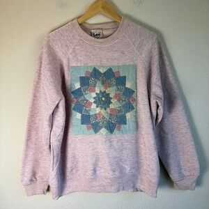 Lee Quilt Patchwork Sweatshirt Womens 24W Pink Good Raglan Sleeve Vintage
